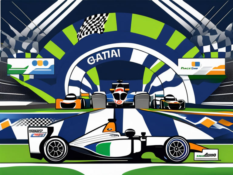 A race car with various marketing tools like a megaphone