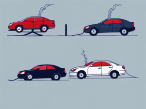 Three used cars with visible defects such as a flat tire