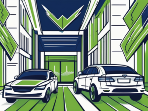 A car dealership with a shield deflecting incoming arrows