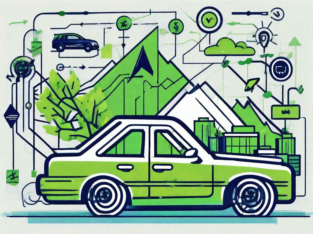 A modern communication device connected to several car dealership icons